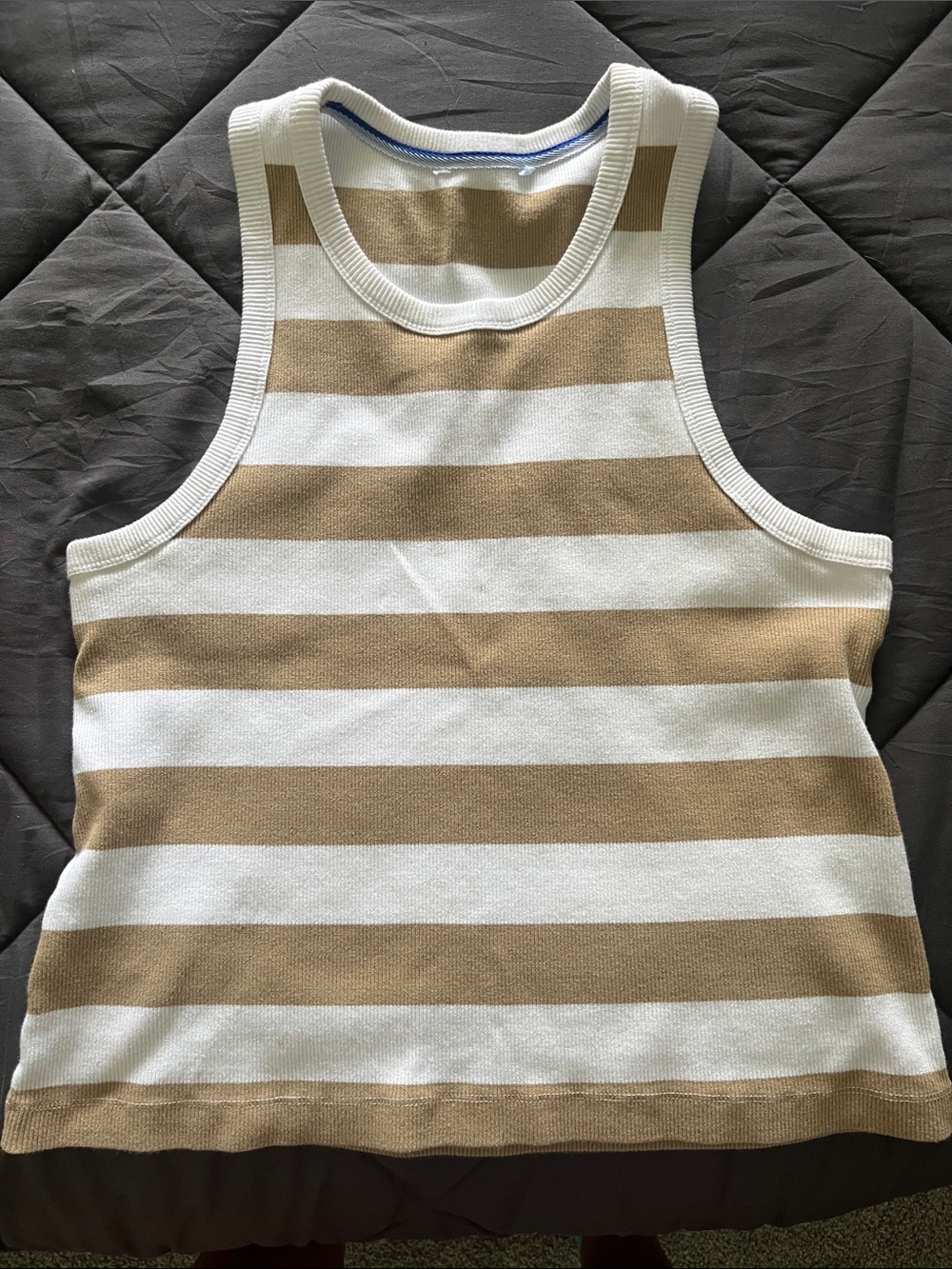 Southern Tide White and Tan Striped Knit Tank